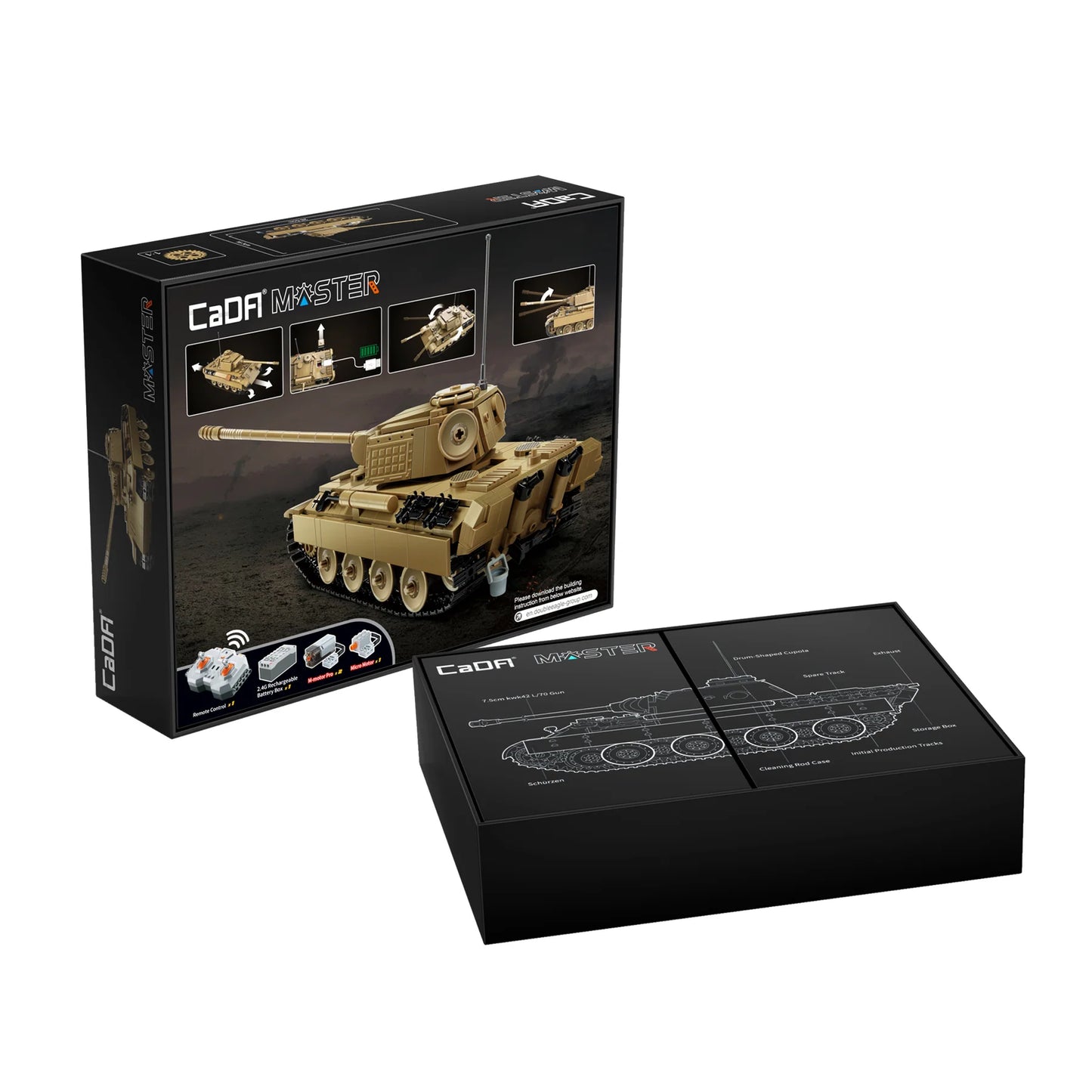 CaDA WW2 German Panther RC Tank Building Blocks Toy Set - 907PCS