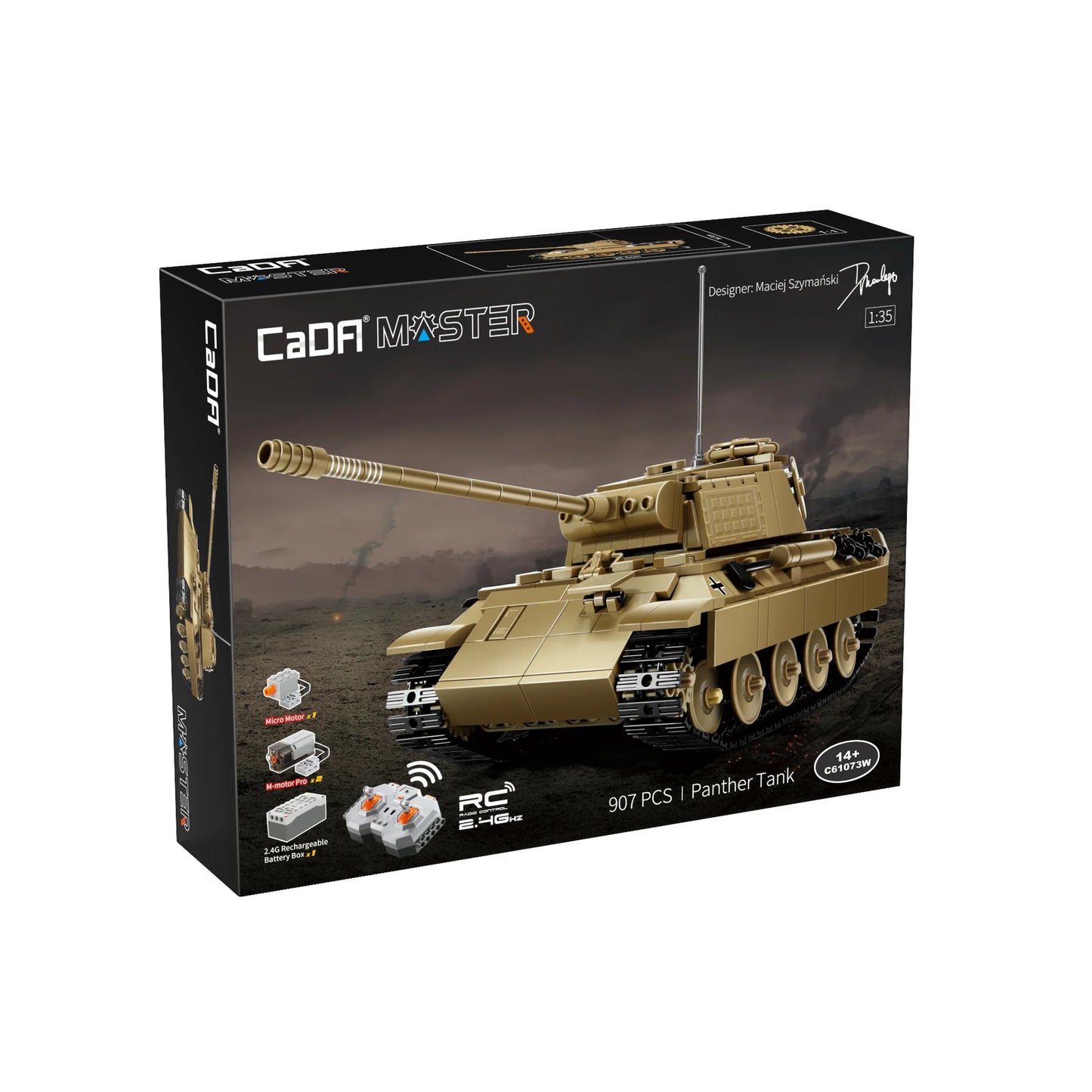 CaDA WW2 German Panther RC Tank Building Blocks Toy Set - 907PCS