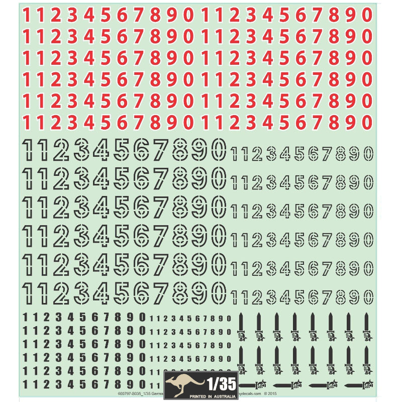 German WWII Armour - Tank Numbers in 1/35 Scale Waterslide Decal Sheet