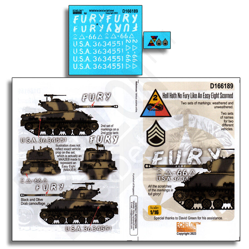 Echelon 1/16 'Fury' Sherman Easy Eight Decal Set D166189