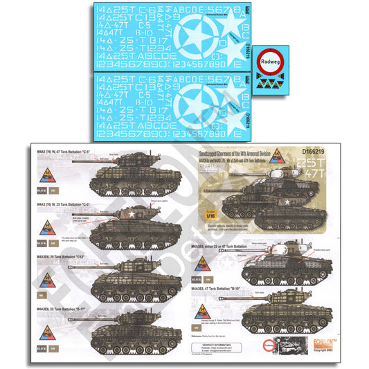 Echelon 1/16 Sandbagged Shermans of the 14th Armored Division Decal Set D166219