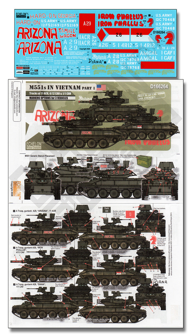 Echelon 1/16 U.S. M551 Sheridan In Vietnam (Part 1) Decal Set For Tamiya 56043 RC Tank