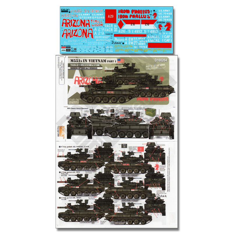 Echelon 1/16 U.S. M551 Sheridan In Vietnam (Part 1) Decal Set For Tamiya 56043 RC Tank