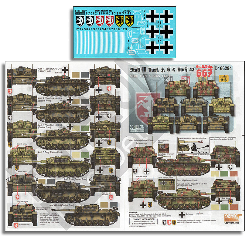 Echelon 1/16 StuG III Ausf. F, G & StuH 42 of StuG. Brig. 667 Decal Set
