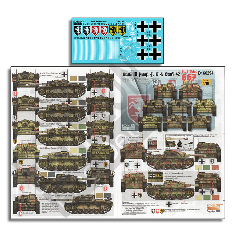 Echelon 1/16 StuG III Ausf. F, G & StuH 42 of StuG. Brig. 667 Decal Set