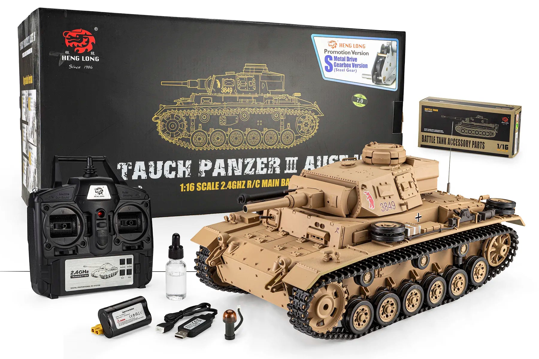 Heng Long 1/16 Scale German Panzer III Ausf. H Remote Control (RC) Battle Tank