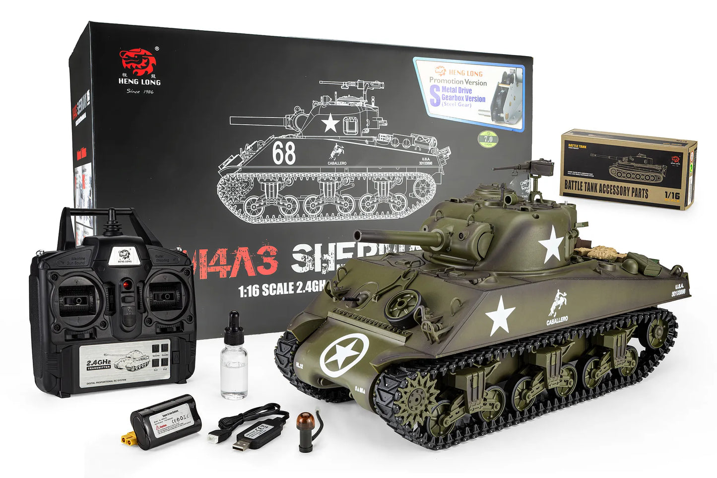 Heng Long 1/16 Scale USA M4A3 Sherman Remote Control RC Battle Tank