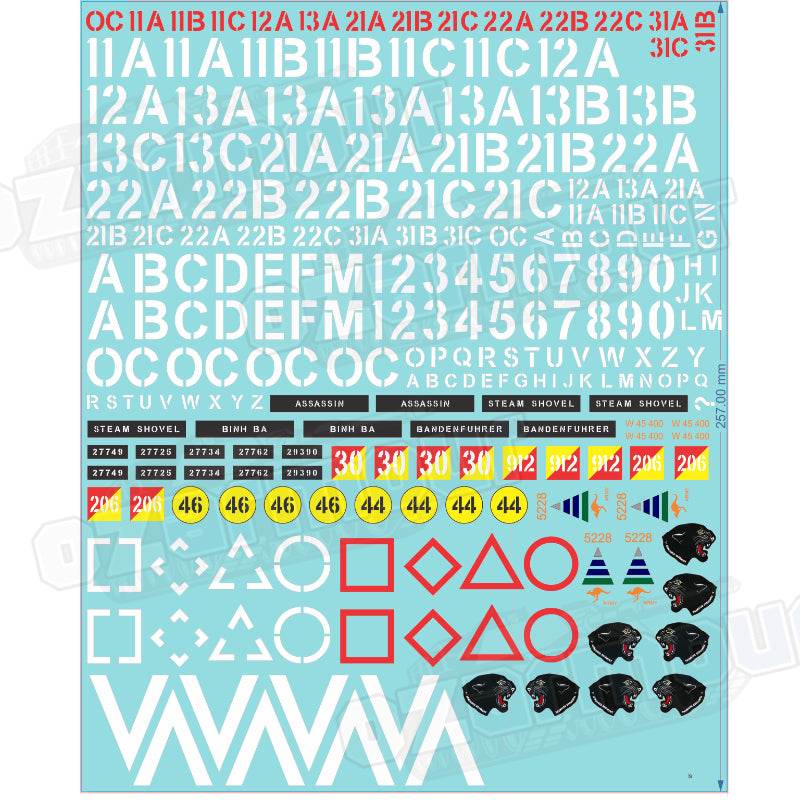 Australian Army (ADF) 1/16 Leopard AS1 Markings Size Waterslide Decal Sheet
