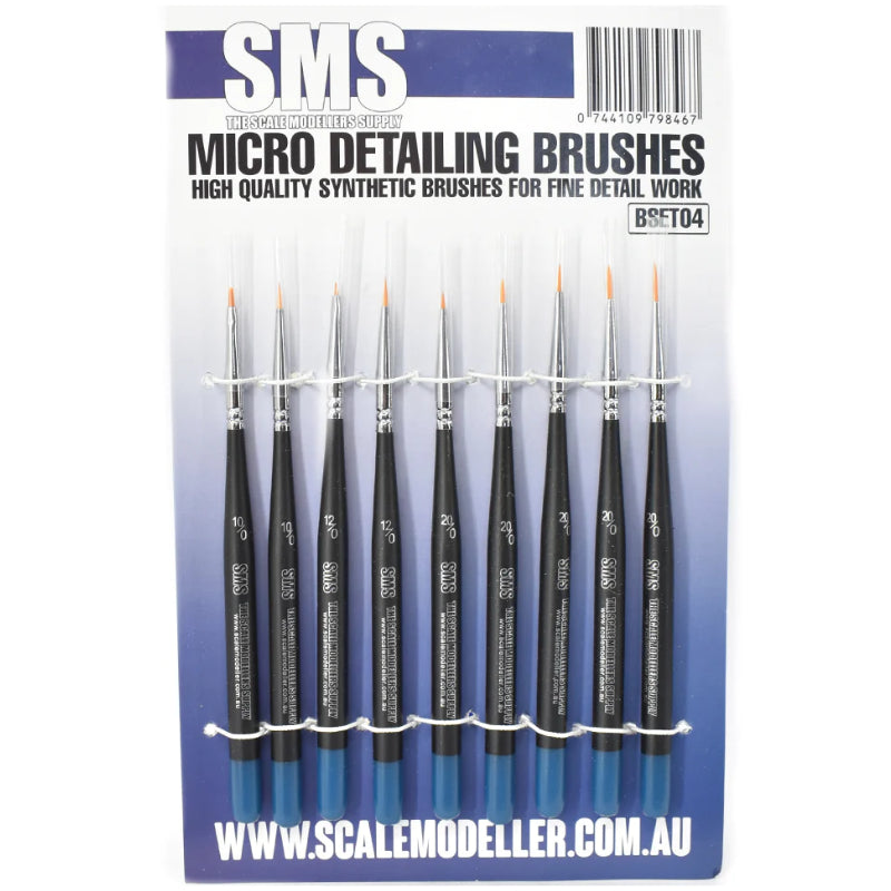 The SMS Micro Detailing brushes are made with high quality synthetic fibres and are designed to fit snugly into your hand when painting fine details on your models and miniatures.   CONTAINS 9 BRUSHES (ROUND, FLAT and LONG BRISTLES) 