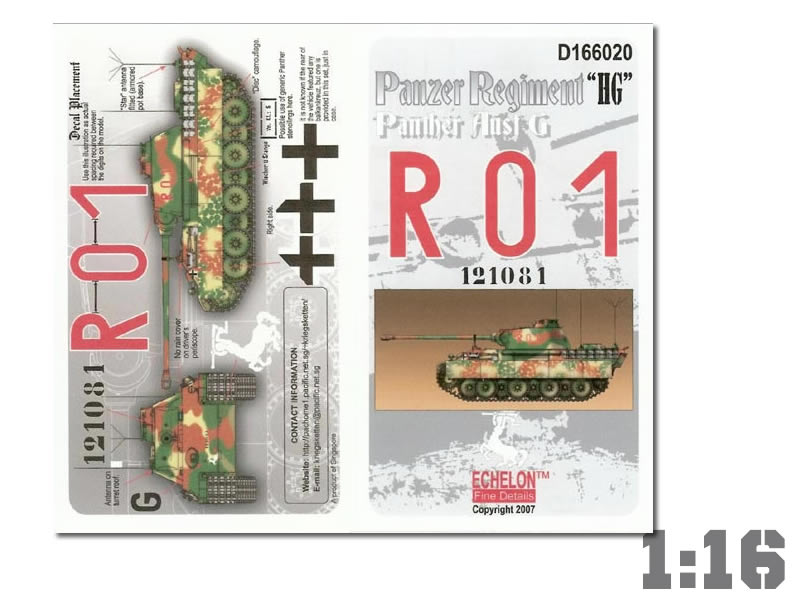 Echelon 1/16 Panzer Regiment "HG" Panther Ausf G Decal Set