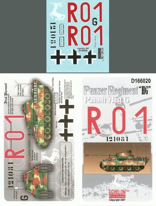 Echelon 1/16 Panzer Regiment "HG" Panther Ausf G Decal Set