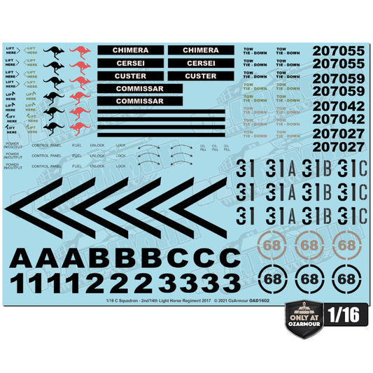 Decal Set For 1/16 Australian Army ADF M1 Abrams - C Squadron 2nd/14th Light Horse Regiment 2017