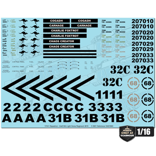 Decal Set For 1/16 Australian Army ADF M1A1 Abrams - C Squadron 2nd/14th Light Horse Regiment 2019
