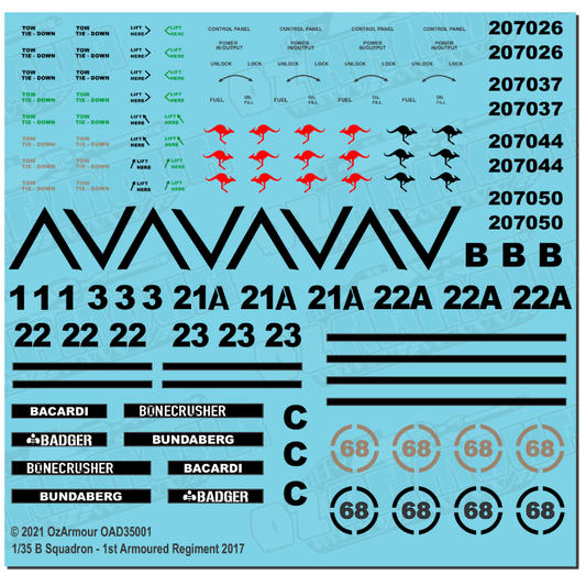 Decal Set For 1/35 Australian Army ADF M1A1 Abrams - B Squadron 1st Armoured Regiment 2017