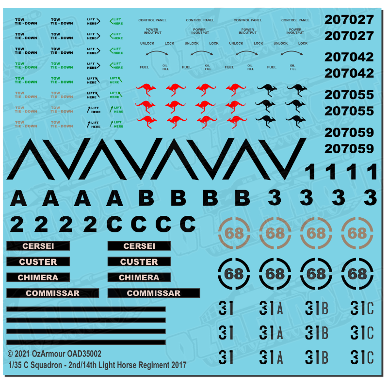 Decal Set For 1/35 Australian Army ADF M1A1 Abrams - C Squadron 2nd/14th Light Horse Regiment 2017