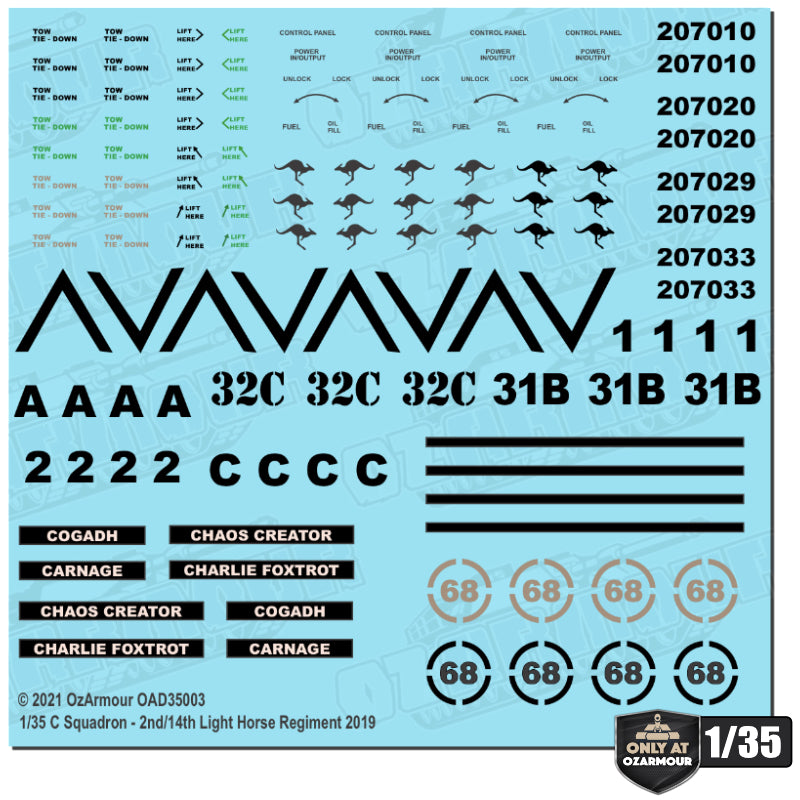 Decal Set For 1/35 Australian Army ADF M1A1 Abrams - C Squadron 2nd/14th Light Horse Regiment 2019