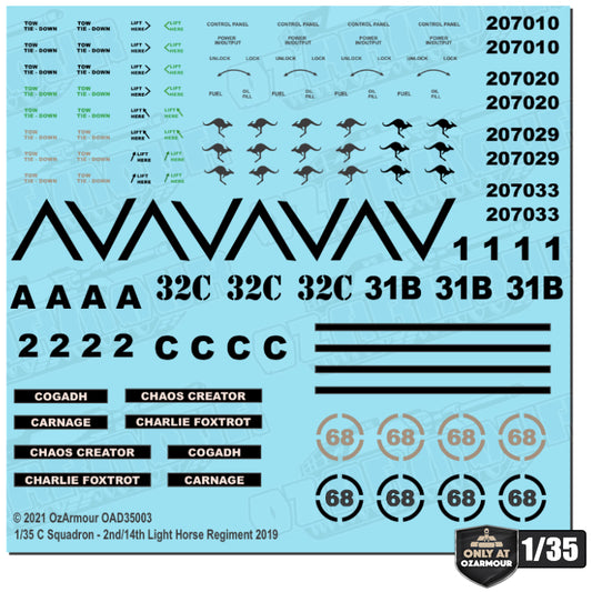 Decal Set For 1/35 Australian Army ADF M1A1 Abrams - C Squadron 2nd/14th Light Horse Regiment 2019