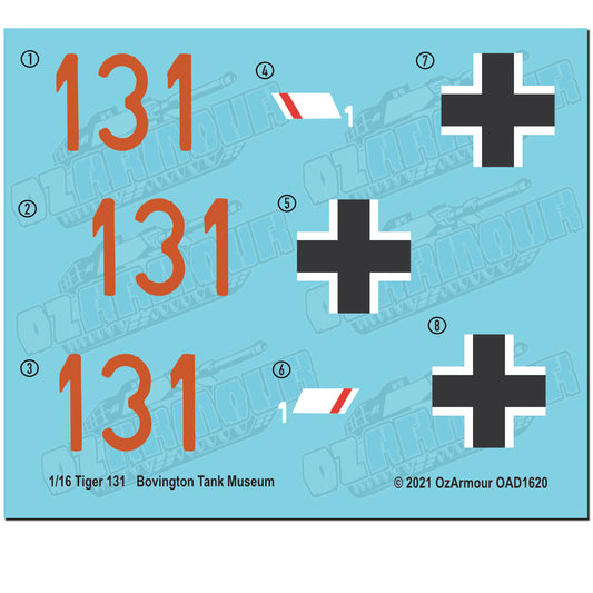 Waterslide Decal Set For 1/16 German Tiger 131 Bovington Tank Museum Tiger 131 decals